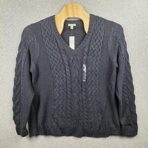 St. John's Bay Sweater Womens 2X Gray Cable Knit V Neck Chunky Pullover